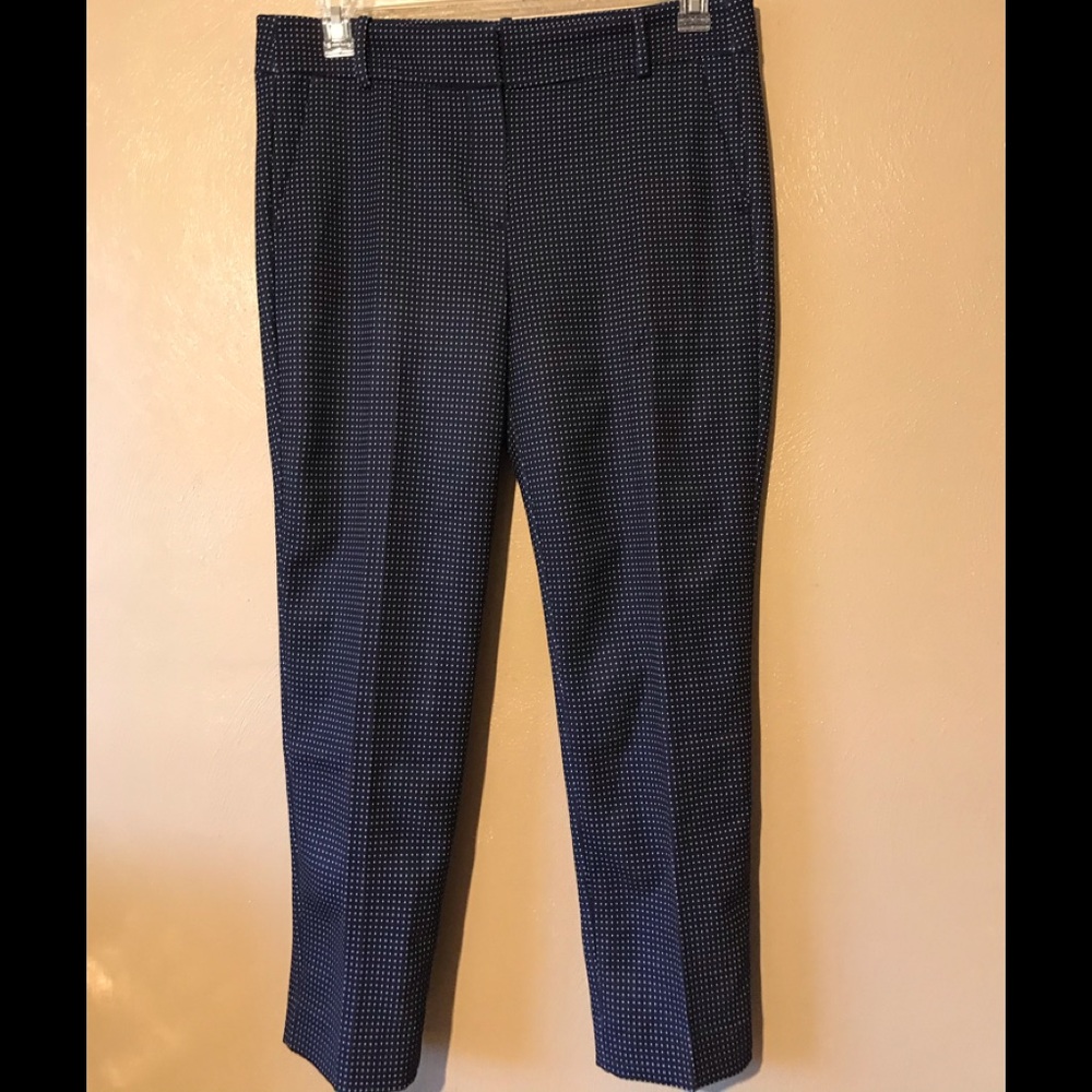 J Crew ankle cropped navy polka pants - polyester